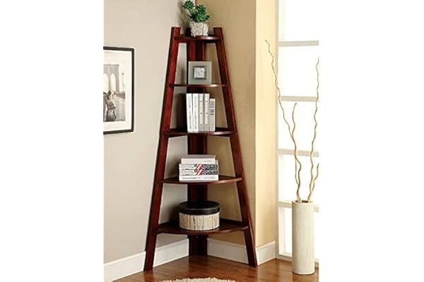 SHRI MINTU'S ART Wooden Corner Bookshelf for Living Room Book Shelf 5 Tier Ladder Book Cabinet Corner Shelf, Bookshelf for Home Decor Solid Wood Sheesham, Brown