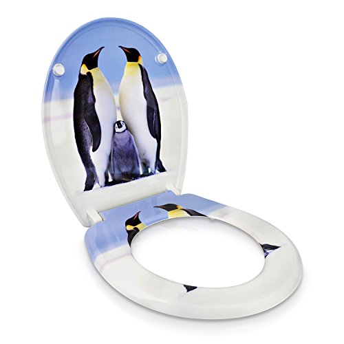 VENKON – Premium WC Sitz mit Absenkautomatik – Modell „Pinguin Familie“ – Toilettendeckel aus Duroplast (antibakteriell) inkl. Montagesatz (rostfreie Scharniere) - 6