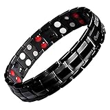 Mens Bracelet Titanium Magnetic Therapy Bracelet Double Row 4 Element Black Pain Relief for Arthritis with Jewelry Box