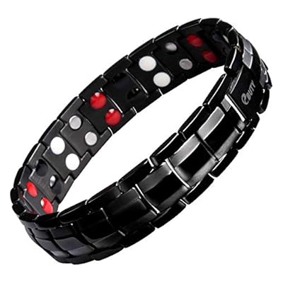 Mens Bracelet Titanium Magnetic Therapy Bracelet Double Row 4 Element Black Pain Relief for Arthritis with Jewelry Box