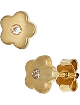 JOBO Ohrstecker Blume 333 Gelbgold mattiert 2 Zirkonia Gold-Ohrringe