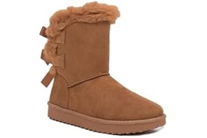 PRIMTEX Bottes fourrées chaudes femme avec ruban satiné et fourrure synthétique