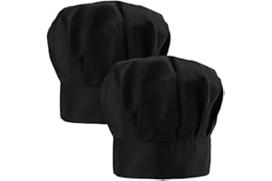 QINERSAW 2 PCS Toque de Chef Cuisinier Chapeau de Chef Cuisinier Elastique Toque de Cuisinier Ajustable Bonnet de Cuisine en Coton Toque de Cuisinier Adulte pour Restaurant, Noir