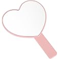 Gjinxi Handheld Makeup Mirror Heart Shaped Mirrors 1x Single-Sided Mirror Travel Cosmetic Mirror Portable Vanity Mirror Look Reflector Tool Fit Daily, Shaving, Beautify, Travel (Pink)