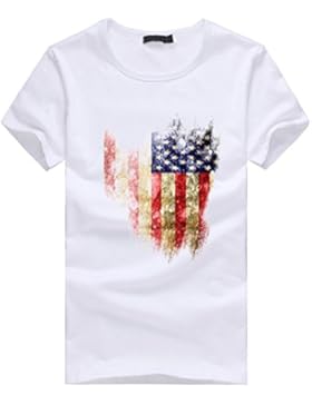 Amlaiworld Sommer-Flaggen-Druck-Kurzschluss-Hülsen-T-Shirt für Männer, fashionable und cooles T-Shirt, Weiß