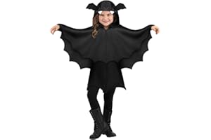 Aomig Płaszcz nietoperza z kapturem, kostium dziecka, kostium nietoperza wampira, skrzydła nietoperza peleryna idealny na karnawał Halloween tematyczne przyjęcie cosplay, czarny, 60*115