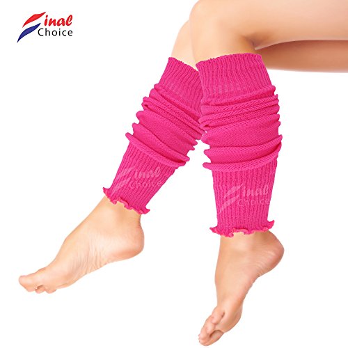 Luxurious Ladies 80's Dance Plain Ribbed Leg Warmers, Neon Leg warmers 15 Colours (Hot Pink)