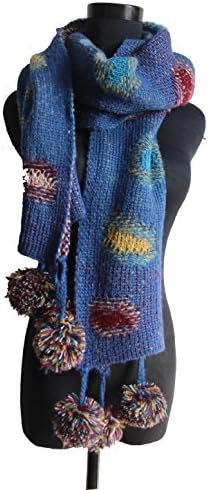 Ladies Girls Handmade Knitted Pompom Scarf Winter Warm Polka-dot Long Shawl with Balls 200cm*36cm