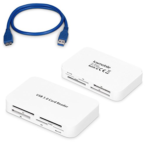 kwmobile USB Kartenleser All in One, Card Reader mit USB 3.0 zum Lesen von SD, MMC, Compact Flash und weiteren. Kartenlesegerät in Weiß