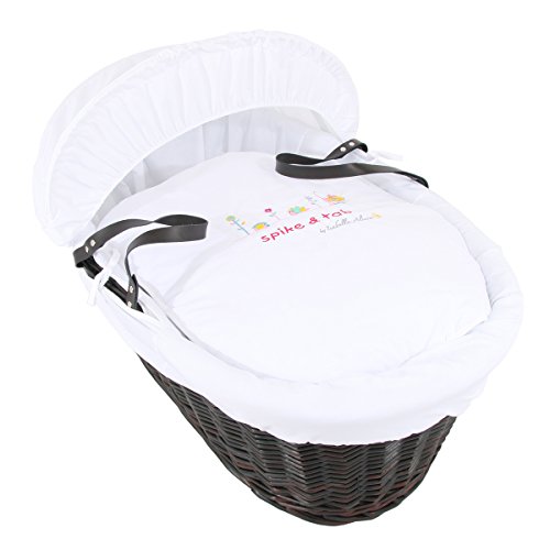 Isabella Alicia Embroidered Spike and Tab Dark Wicker Moses Basket