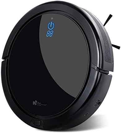 EC Technology Robotic Vacuum Cleaner High Suction Drop-Sensing Technology Automatic Floor Cleaning Robot Self Charging for Pet Hair, Dust, Hard Floor, Thin Carpet, Black