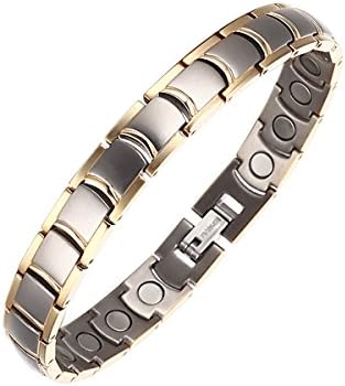 Unisex Adult Two Tone Titanium Magnetic Bracelet Golf for Arthritis Wrist Joint Pain with Fold Over Clasps 8"