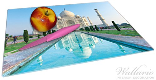 Stilvolle Glasunterlage / Schneidebrett aus Glas, Taj Mahal – Mausoleum in Indien, Größe 30 x 40 cm, kratzfest, aus Sicherheitsglas - 2