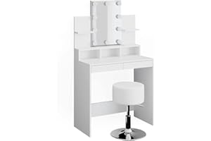 ‎VICCO Vicco Schminktisch Ania, Weiß, 80 cm mit LED Beleuchtung und Hocker