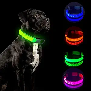 Tekkery Light Up Dog Collar, Glowing Pet Dog Collar for Night Safety with USB Rechargeable Super Bright LED Dog Flashing Collar for Small Medium Large Dogs