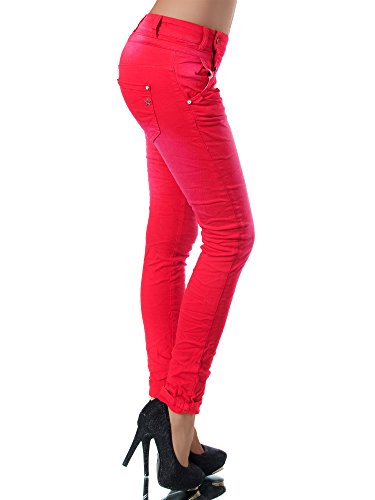 Damen Jeans Hose Boyfriend Damenjeans Harem Baggy Chino Haremshose L368, Größen:34 (XS), Farben:Rot - 