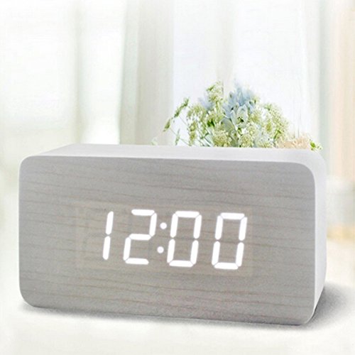 Evilandat Holz LED Digital Wecker Uhr mit Geräuschaktivierung Temperaturanzeige (Kein Adapter oder Batterien) - 7