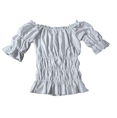 Lorembelle White Gothic Peasant Gypsy Medieval Pirate Off Shoulder Wench Top Blouse (L/XL(UK10-12), White)
