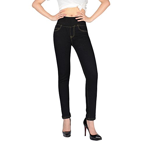 RONHAN Women's Winter Slim Fit Fleece Lined Skinny Stretch Tight Jeans High Waist Thick Denim Jeans Pants Leggings (34, Black)