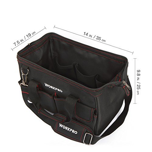 WORKPRO 350mm Werkzeugtasche mit weiter Reißverschluss-Öffnung verstellbarer Schultergurt - 3