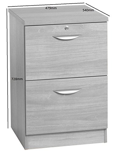 Home Office Furniture UK Two Drawer Filing Cabinet Wooden Effect, Wood, White, satin Profile
