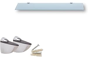 Euro Tische Étagère Murale en Verre 50cm, étagère en Verre pour Salle de Bain, étagère de Douche en Verre Blanc avec Verre de sécurité trempé de 6mm et Supports métalliques (Blanc)