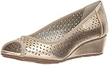 Anne Klein Damen Peeptoe Wedge Cadwyn, Keilabsatz, offene Zehenpartie, Light Gold Synthetic, 38 M EU