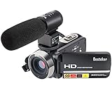 Kamera Camcorder, Besteker FHD 16X Digitales Zoom Videokamera Max 24,0 Megapixeln Gesichtserkennung Infrarot-Nachtsicht Fernbedienung mit 3,0 Drehbarem TFT-LCD-Touchscreen und Externem Mikrofon