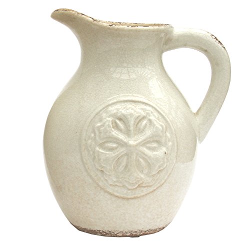 marymarygardens Distressed Antique White Coloured Ceramic Flower Jug with Embossed Motif