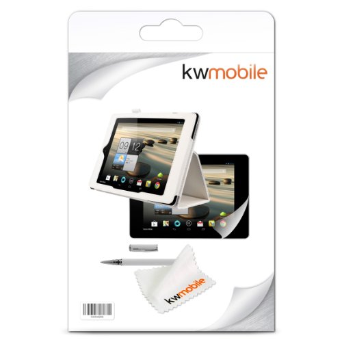 3in1 Set: kwmobile Hülle für Acer Iconia A1-810 / A1-811 – Tabletcover Slim Case Tablet Schutzhülle – Smart Cover Tabletcase Weiß + Folie, kristallklar + Stylus, Weiß - 7