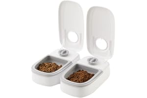 Wuudi Karmnik dla kota na 2 posiłki, automatyczny karmnik dla psów, miska na karmę dla zwierząt domowych z timerem, nadaje się do suchej karmy, dla małych i średnich zwierząt domowych