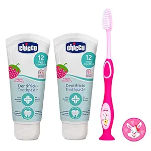 Chicco Toothpaste (6 m+), 50ml, Pack of 2 and Pink Tooth Brush