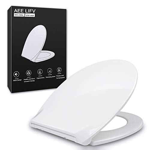 Abattant WC Siège de Toilette- AEE LIFV Rond avec Blocage Rapide et Pare-Chocs Antidérapants Avant rond et Silencieux Siège de Toilette Pour une In