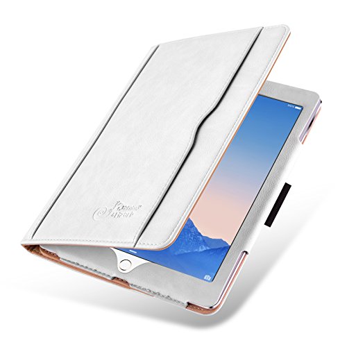 iPad Air, Air 2 & iPad 9.7" 2017 Hülle - JAMMYLIZARD Ledertasche Smart Cover mit Standfuktion für iPad Air (5. & 6. Generation) & iPad 9.7" 2017, WEIß & HONIG, [MIT STIFT-HALTER]