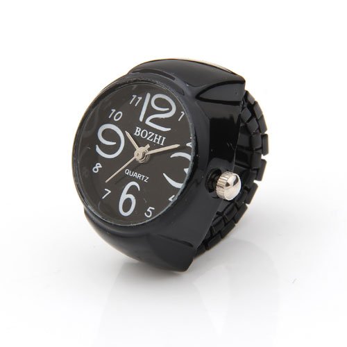 Ecloud Shop® Schwarz Rund Ringuhr Fingeruhr Ring Finger Uhr Metall CHARMS
