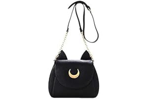 Itian Borsetta Messenger in Pelle, Borsetta con Simbolo della Mezzaluna e Orecchie di Gatto (Nero)