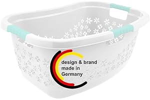 KiNDERWELT Cesto para la colada (50 L, con forma ergonómica, asas suaves al tacto, diseño transpirable y aspecto de flores decorativas), color blanco y azul