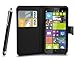 Price comparison product image Nokia Lumia 1320 Black High Quality Pu Leather Book Wallet Flip Case Cover Plus Stylus Pen, Screen Protector & Screen Polishing Cloth