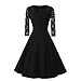Produktbild Binggong tops Elegante Damen 3/4 Arm V-Ausschnitt Spitzen Brautkleid Festliches Cocktailkleid Langes Abendkleid Gr.36-46, Vintage 1950s Damen Kleid Spitzenkleid Knielang festlich (sexy Schwarz, l)