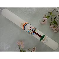 Taufkerze-Kommunionkerze-Taufkerze-Lebensbaum-Taufkerze-Junge-Taufkerze-Maedchen-Regenbogen-bunt 400/50 mm inklusive Beschriftung