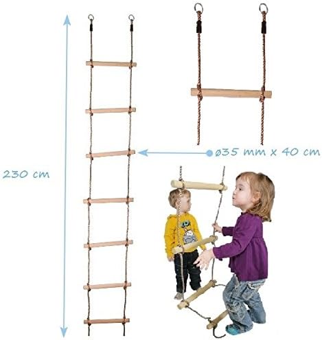 Garden Swings 2.3m Long Rope Ladder - 7 Wooden Single Rungs with Poly-Propylene Rope - Swing/Climbing Frame/Tree Accesory
