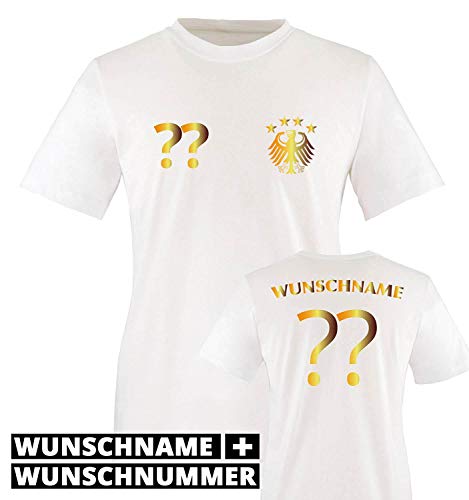 Trikot – DE – WUNSCHDRUCK – Kinder T-Shirt – Weiss/Gold Gr. 152-164