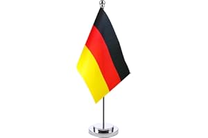 HPMAISON Deutschland Tischfahne Deutsche Flagge 21 x 14 cm Stahlmast und Sockel Klein Flaggen Unternehmen Konferenz Dekoration