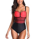 Dorical Damen Badeanzug, Bikini-Sets Frauen Badeanzug Monokini Damenmode Neckholder Bandage Bikini Bademode Versuchung Rückenfreie Tankini Bodysuit Beachwear Jumpsuits Push-Up(Rot,XXXXX-Large)