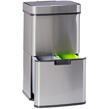 60 Liter Abfalleimer mit 2 Sensoren / Edelstahl Automatik Mülleimer