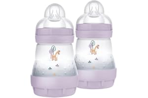 MAM Butelka do karmienia Easy Start, 2 butelki dla niemowląt, 0-4 miesiące, 160 ml, 1 na 0+ miesięcy, silikonowy smoczek SkinSoft, Bio-okrągły, różowy
