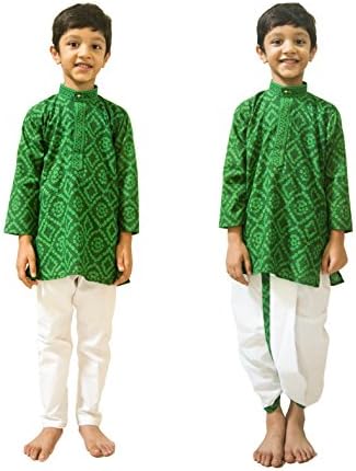 Shakam kurta Pajama and (Dhoti set of 3) for boys Green and White