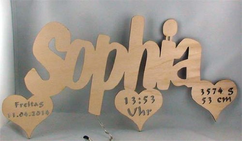 Schlummerlicht24 Nachtlicht „3 Herzen“ für das Baby- oder Kinderzimmer, LED-Lampe mit Name nach Wunsch, ideal als Taufgeschenk oder als Geschenk zur Geburt für jungs oder Mädchen, handgemacht - 3