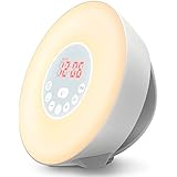 Wake up light COULAX Sunrise Alarm Clock, 6 Natural Sounds Digital Clock with 7 Colour Light, FM Radio and Touch Control, Bedside Light For Bedroom