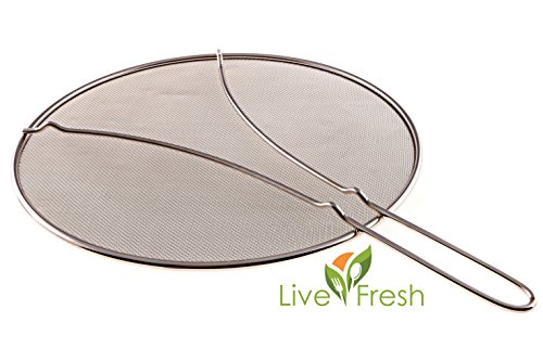 Extrem engmaschiges Spritzschutzsieb aus Edelstahl mit Standfüßen von LiveFresh - Ein erstklassiger Fettschutz, der auf jeden Topf oder jede Pfanne passt und Spritzen verhindert, 33 cm Durchmesser